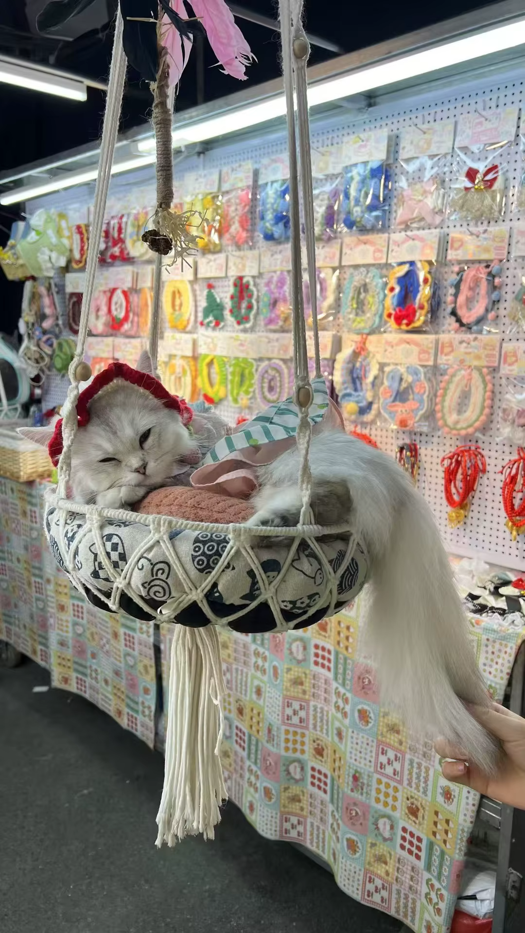 Red de cama colgante tejida a mano para gatos, estilo bohemio