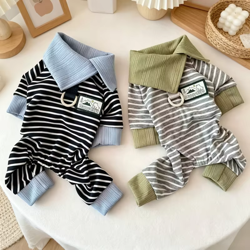 Pijama a rayas para perro pequeño y gato con anilla en D - imagen 2