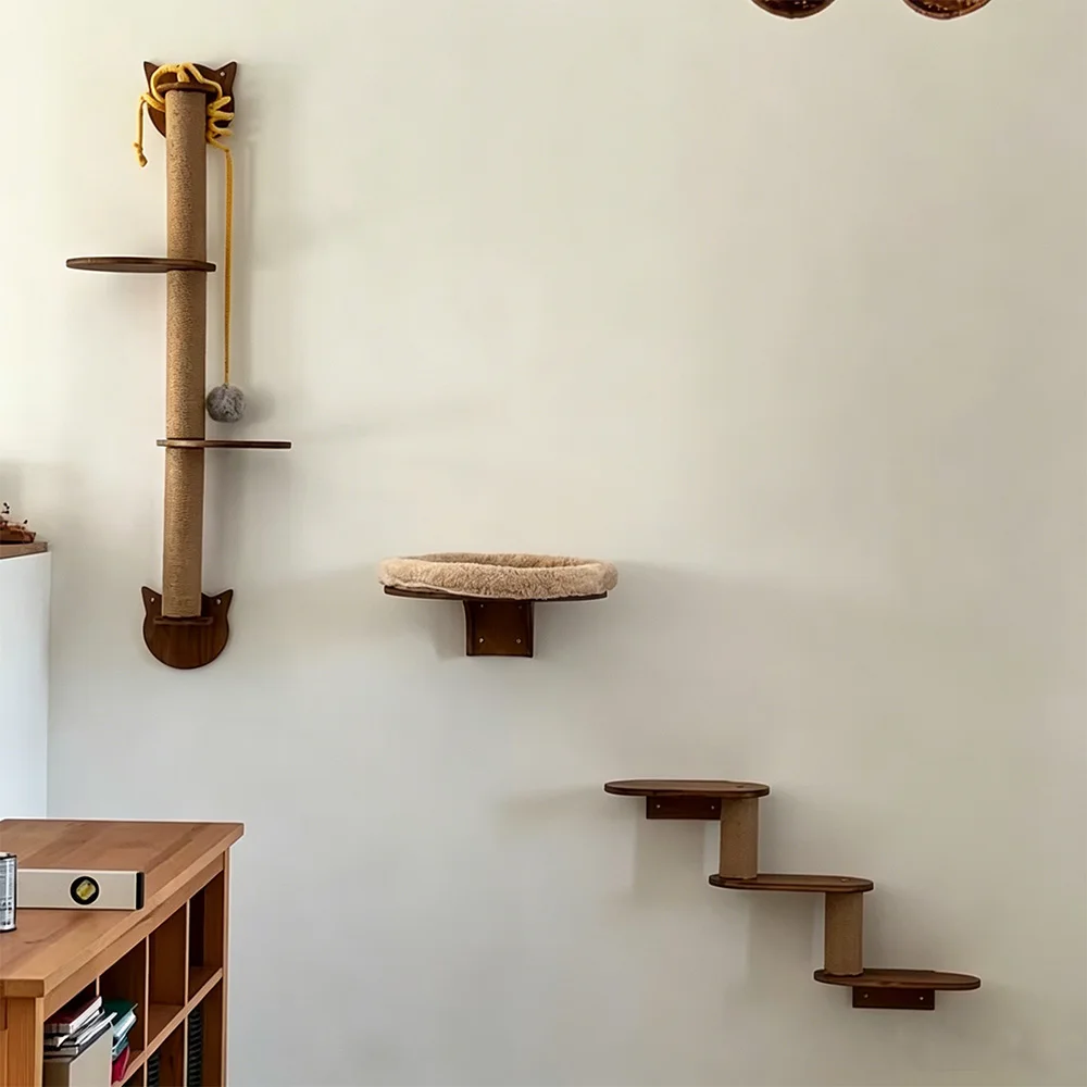 Torre de escalada en pared y árbol para gatos con hamaca felpa - imagen 3