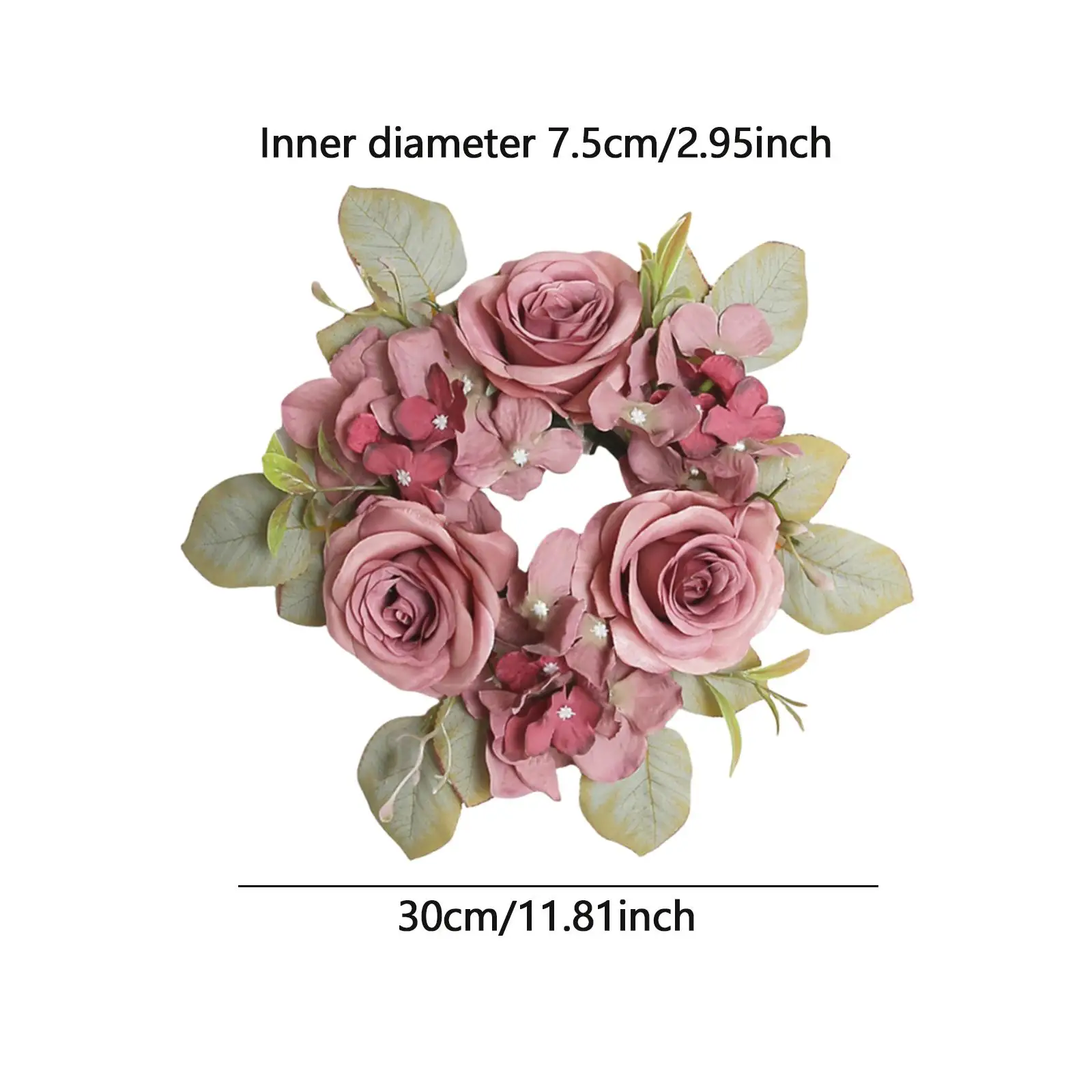Corona Floral con Rosas Artificiales 30 cm – Adorno Colgante para Puerta - imagen 4