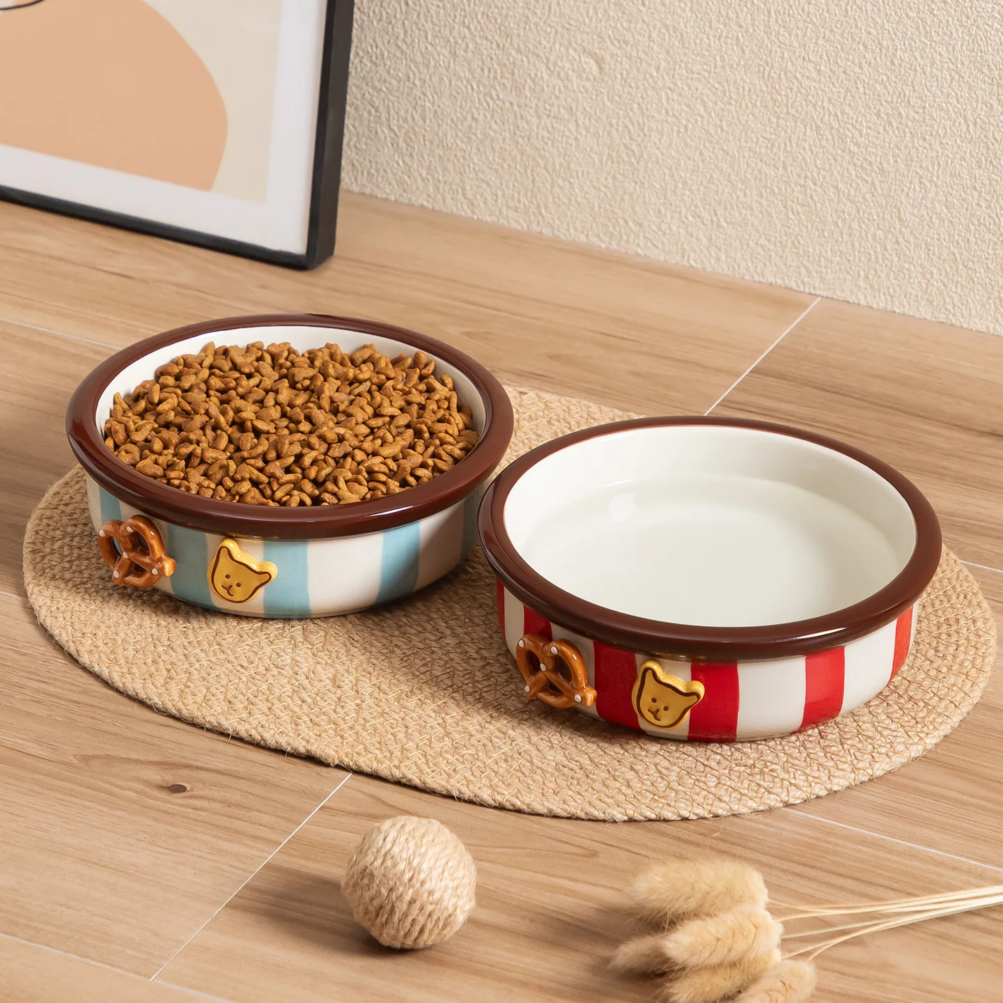 Comedero cerámica rayas retro 3D para perros y gatos - imagen 3