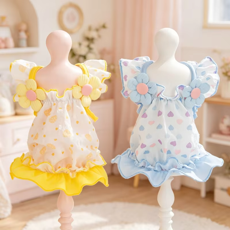 Vestido princesa floral con volantes para perro caniche y gato