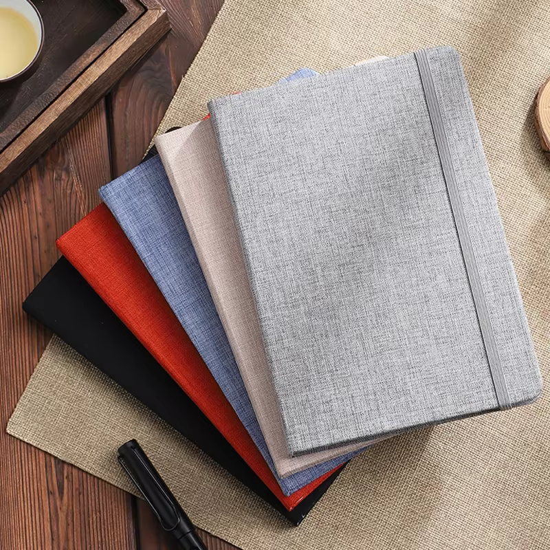 Cuaderno A5 de lino con tapa dura y correa elástica