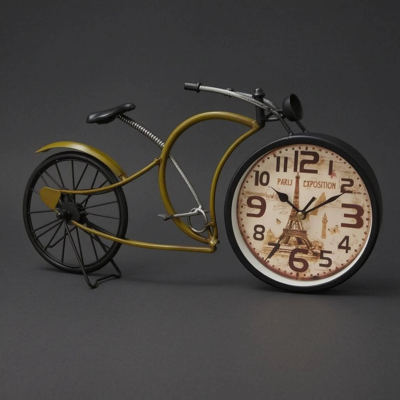 Reloj de pared vintage con forma de bicicleta, decoración artesanal