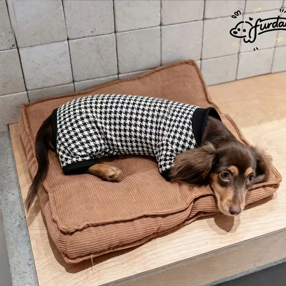 Abrigo de algodón con estampado pata de gallo para perro salchicha - imagen 5