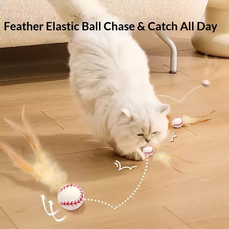Pelota elástica de goma para gatos con plumas, antiestrés - imagen 3