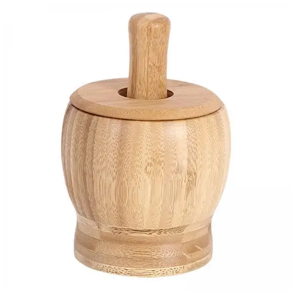 Mortero de madera con pilón para gatos y perros – Base antideslizante