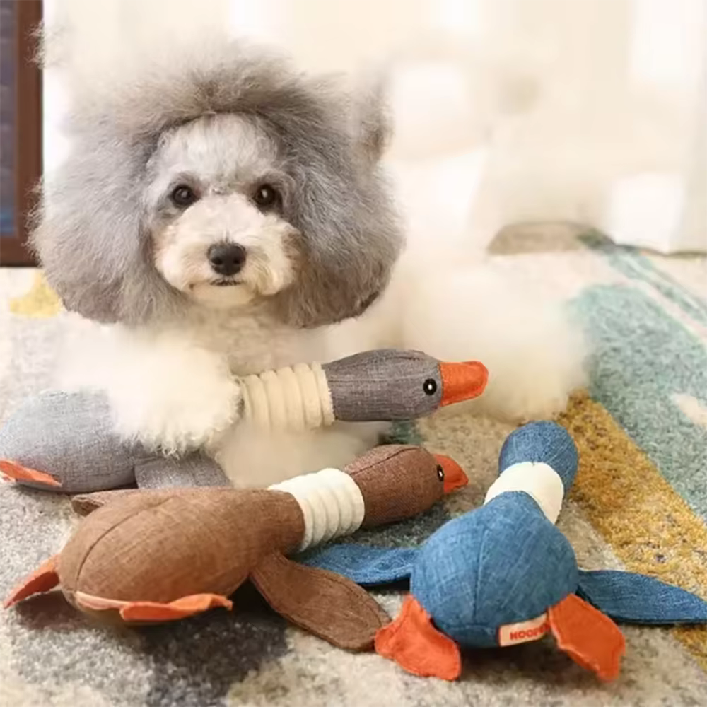 Juguete calmante masticar para perros de peluche con sonido ganso - imagen 4