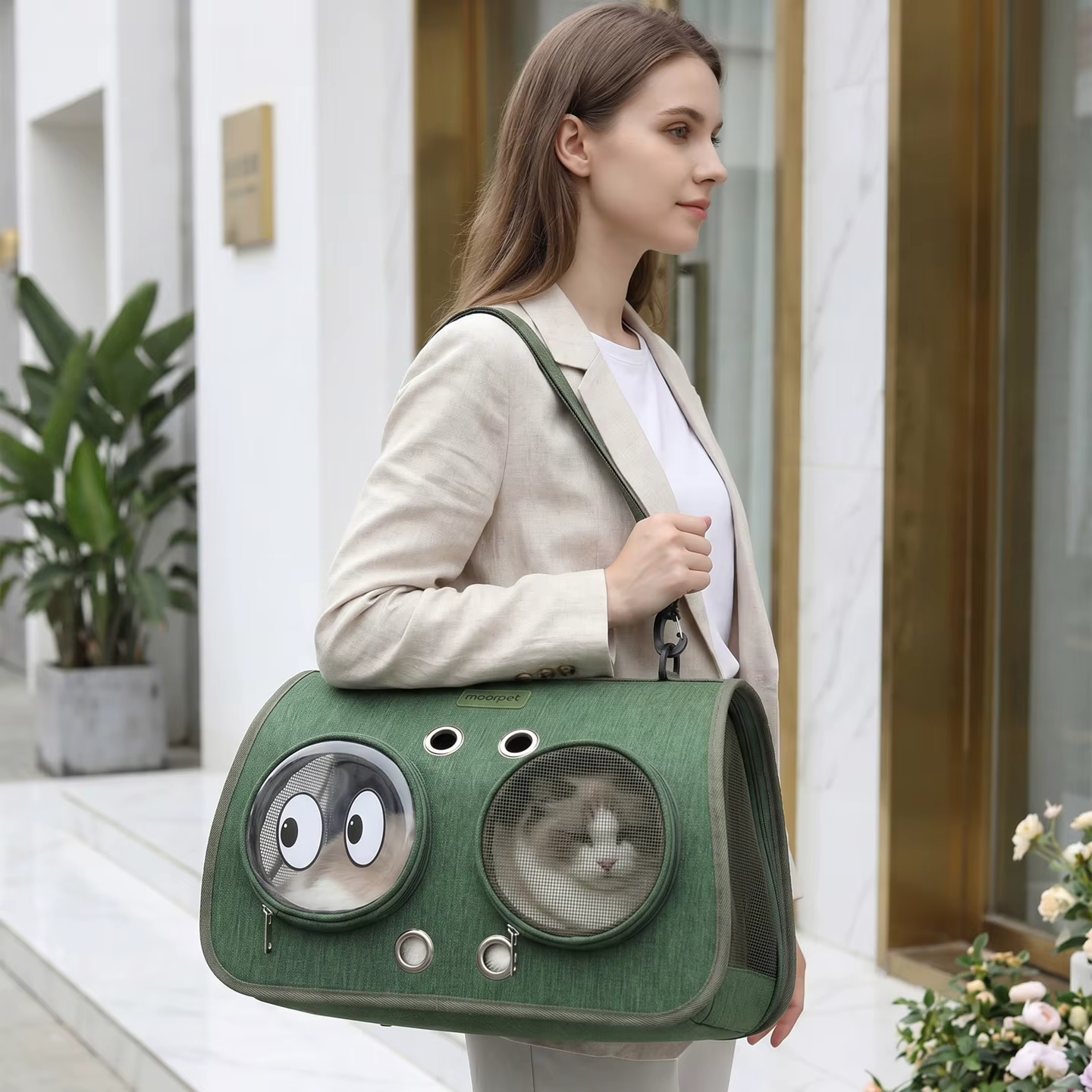 Bolsa transportadora con malla transpirable para gatos y perros pequeños - imagen 4