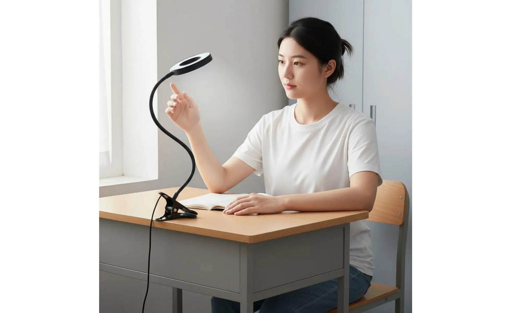 Lámpara de escritorio con clip y cuello de cisne flexible