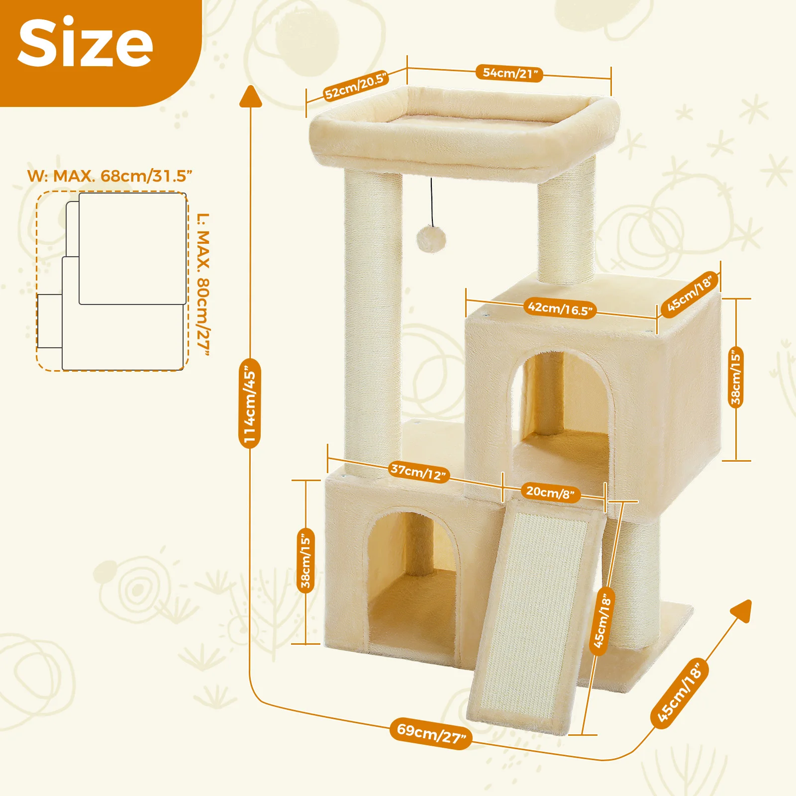 Árbol grande para gatos con condominio y plataforma superior