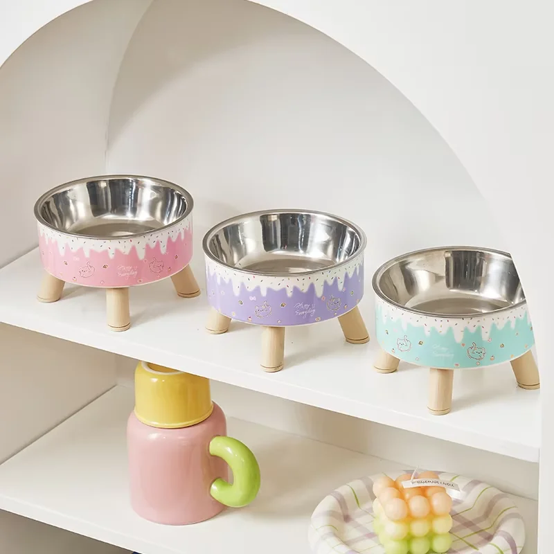 Tazón elevado para mascotas con diseño de helado colorido