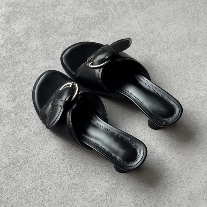 Sandalias mule mujer tacón piel PU hebilla verano - imagen 4