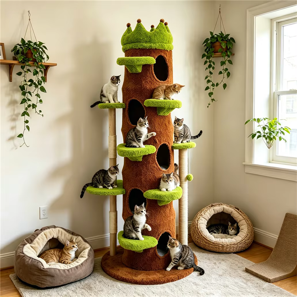 Árbol rascador XXL alto para gatos – Casita y juegos - imagen 3