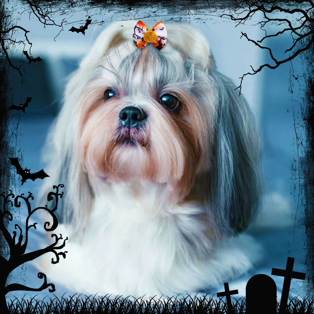Lazos para el pelo de perros pequeños hechos a mano en Halloween - imagen 2