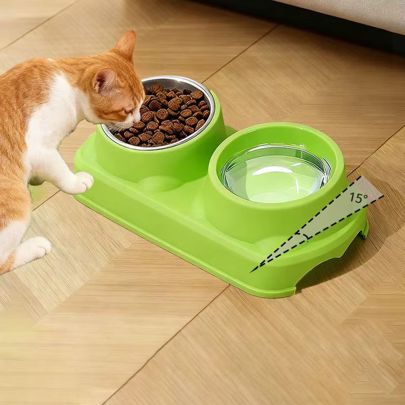 Comederos dobles de acero inox, antiderrames, gatos y perros