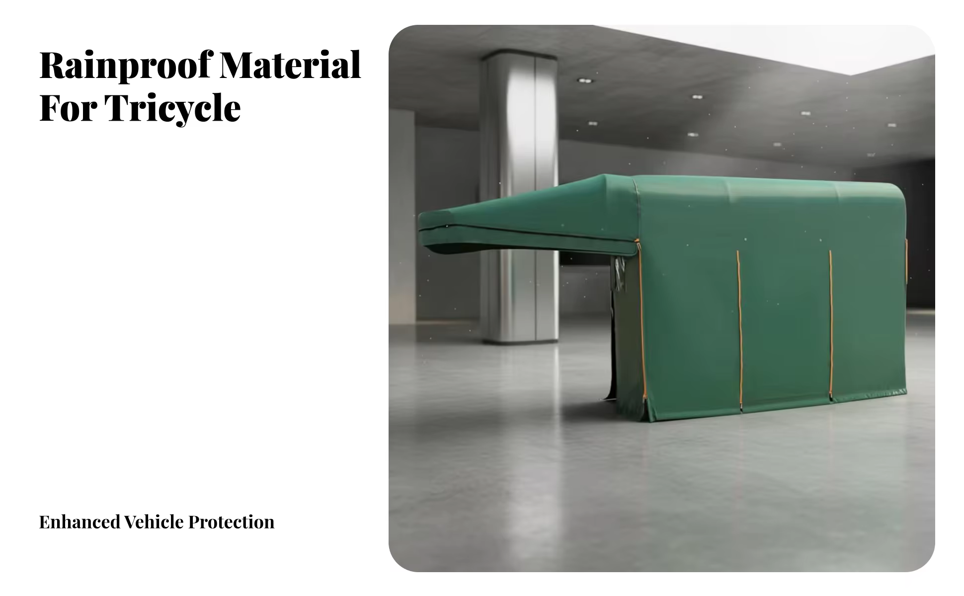 Lona de toldo verde engrosada para triciclo eléctrico con forma de techo