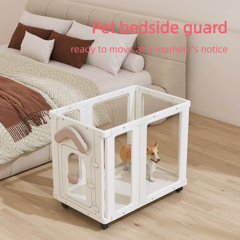 Corral portátil para perros con ruedas – Valla transparente plegable