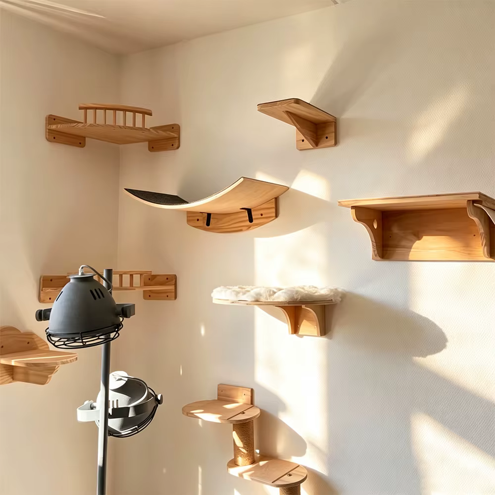 Escalera de Pared para Gatos con Puente – Mueble de Madera y Sisal