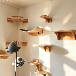 Escalera de Pared para Gatos con Puente – Mueble de Madera y Sisal
