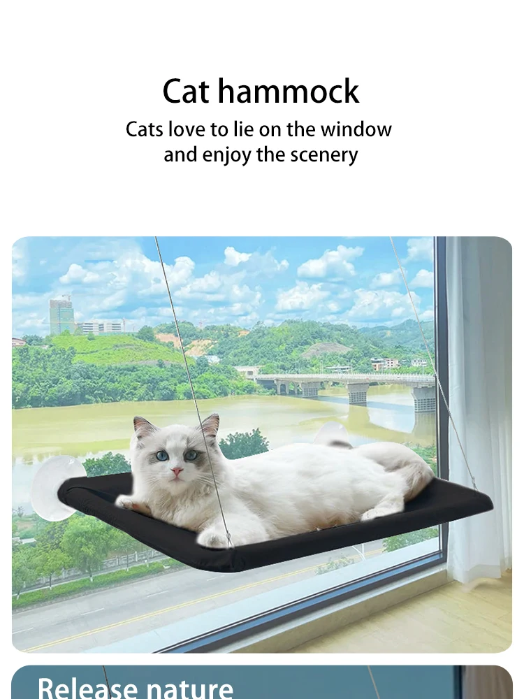 Hamaca para gatos instalada en ventana