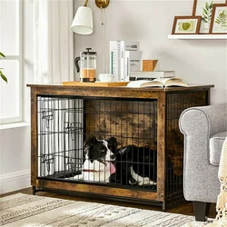 Jaula elevada de madera para perros con doble puerta y bandeja