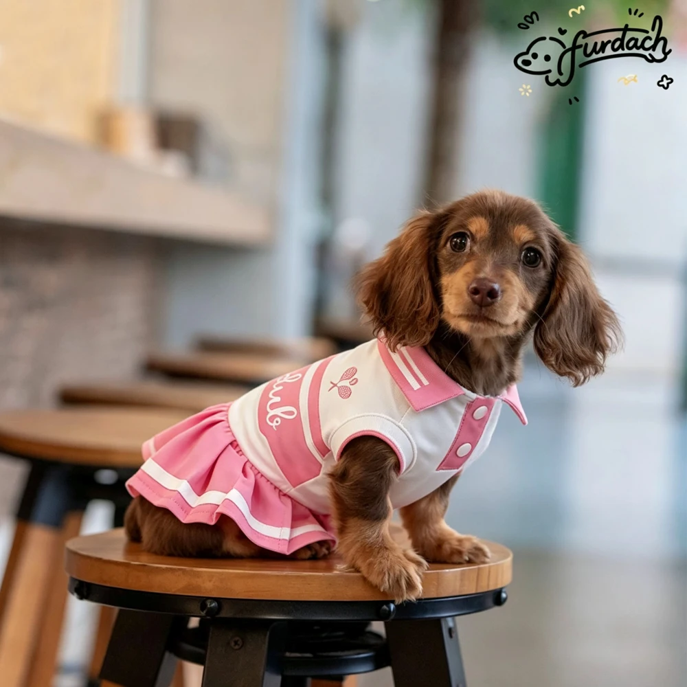 Vestido deportivo sin mangas rosa de algodón para perras Dachshund - imagen 3