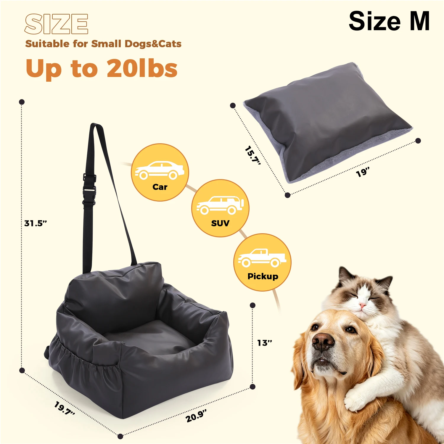 Asiento elevador para perros con cojín suave y diseño de viaje