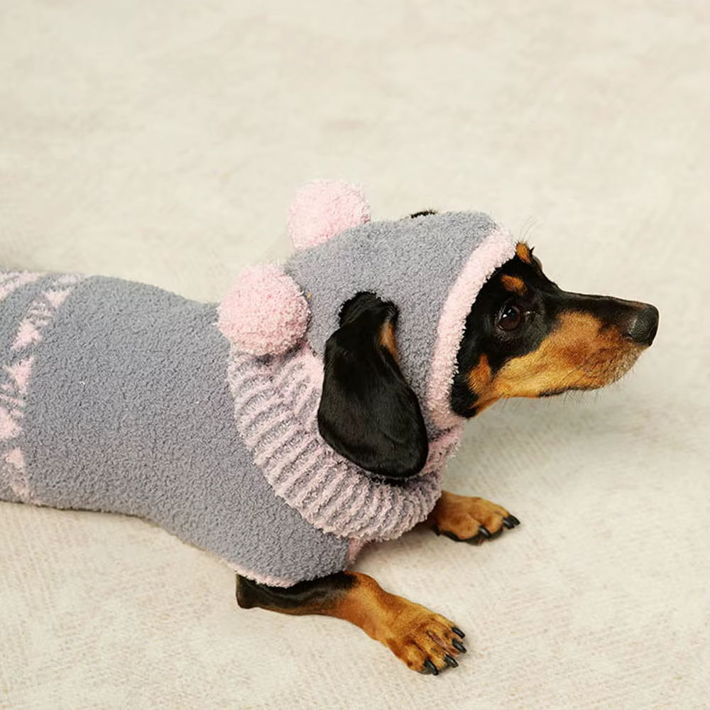 Abrigo de lana con gorro para perro tipo salchicha en invierno - imagen 2