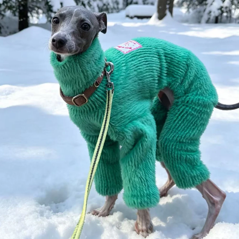 Pijama cuello alto manga larga para perros mini Galgo Whippet verde visón