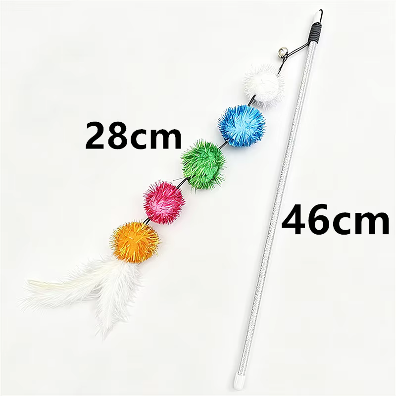 Juguete para gatos plumas y varita con borlas coloridas