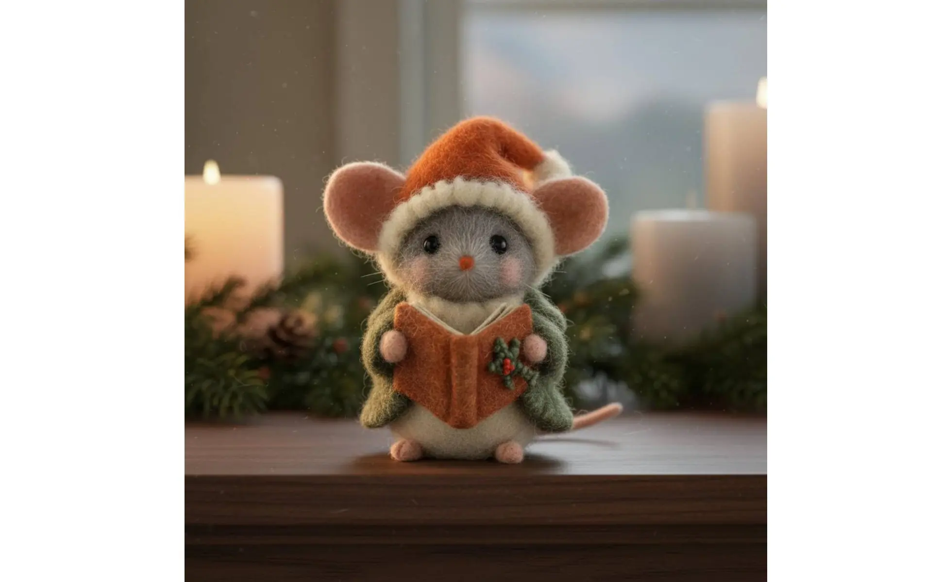Muñeco de ratón navideño de lana artesanal