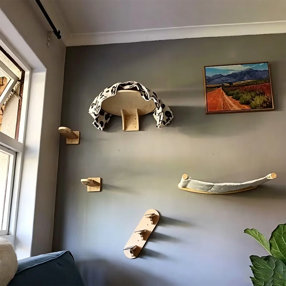 Hamaca para gatos de madera montada en la pared, nido colgante - imagen 4