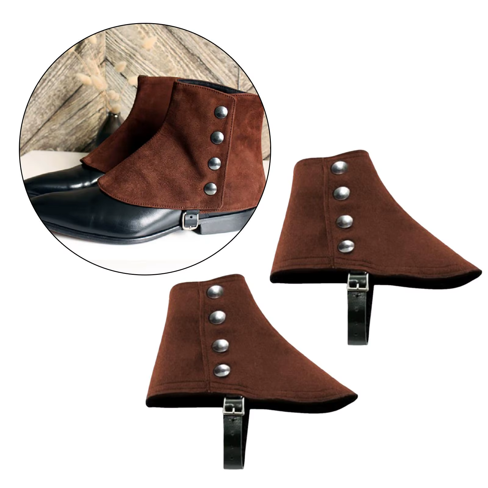 Cubrebotas medievales de tela marrón ajustables para hombre - imagen 5