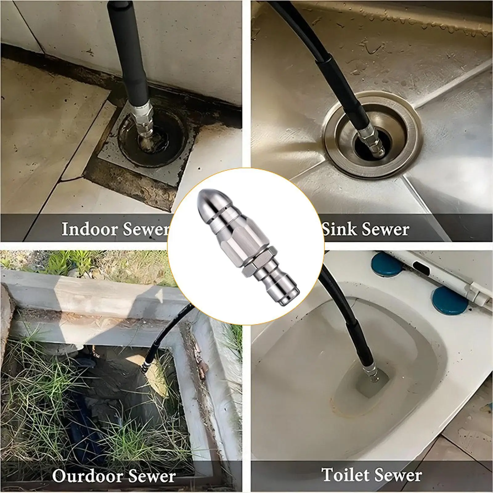 Boquilla lavado a presión acero inoxidable con conexión rápida para coches y desagües - imagen 2