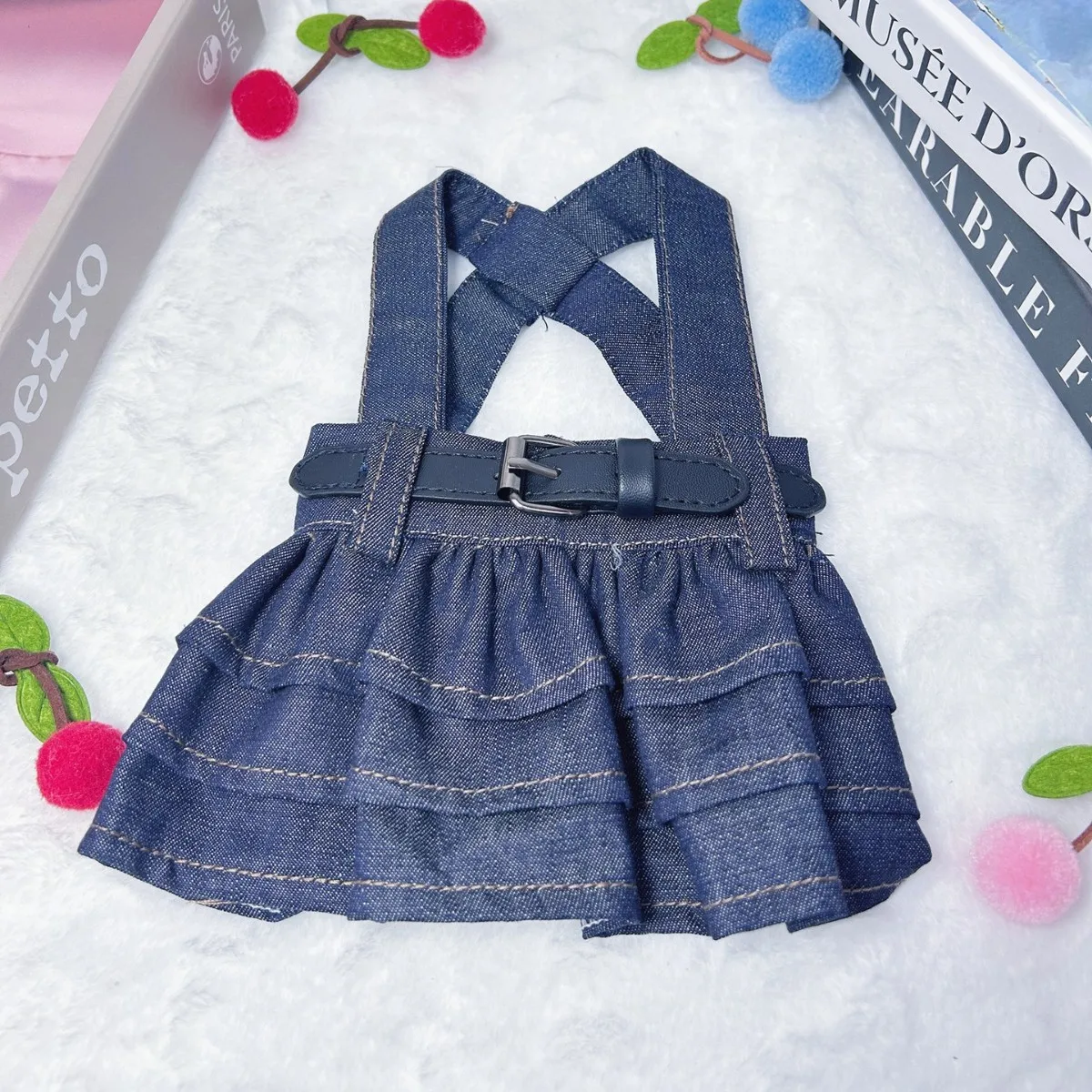 Vestido vaquero con tirantes perritos y cachorros – Falda abullonada - imagen 2