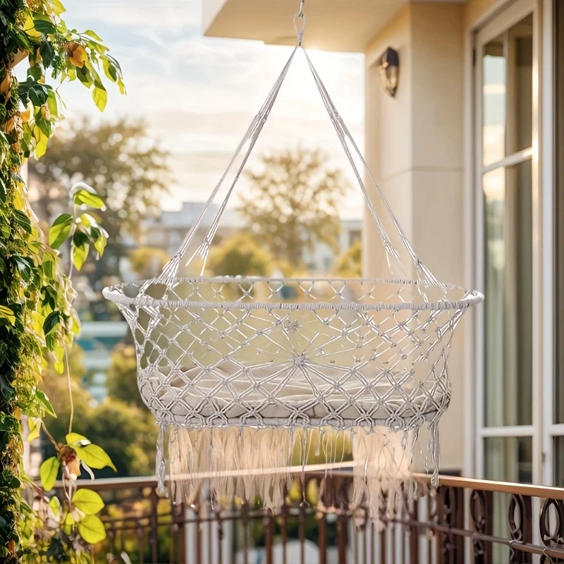Columpio macramé para bebé – Columpio de cuerda tejido a mano para interior y exterior - imagen 4