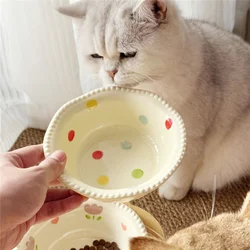 Comedero elevado para gatos con flor – Cerámica y madera, protege el cuello