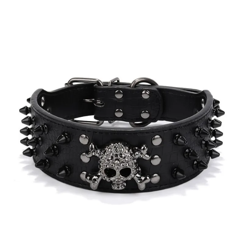Collar para perros grandes con diseño de calavera en cuero PU