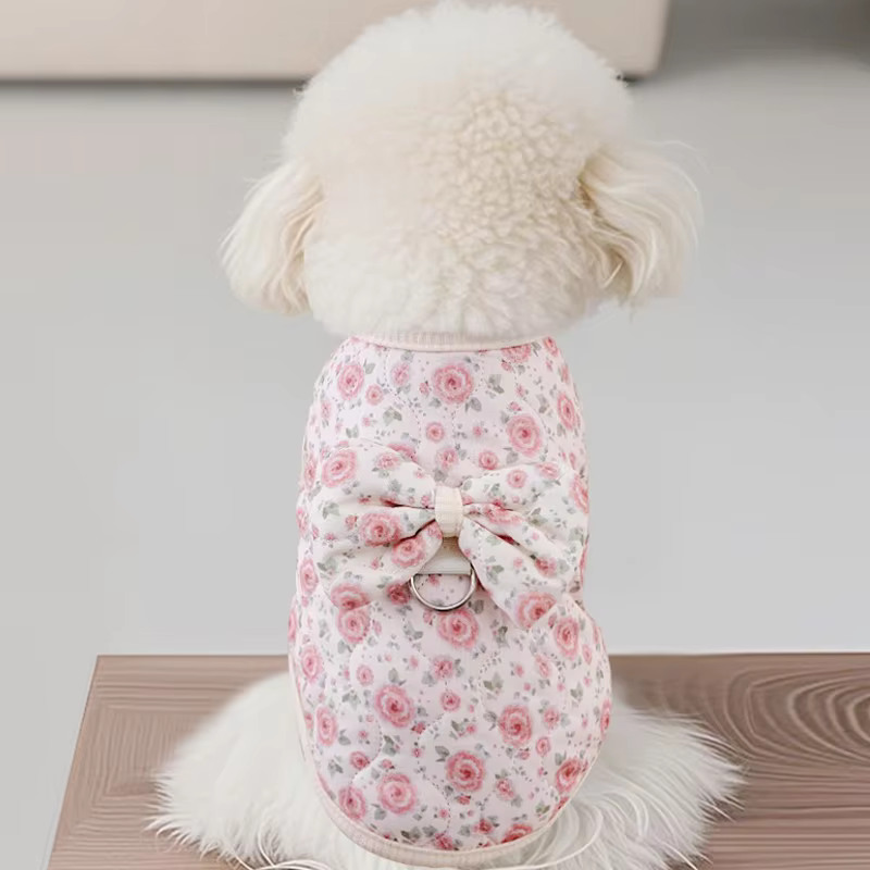 Overol perro Chihuahua otoño-invierno floral con lazo cálido - imagen 3