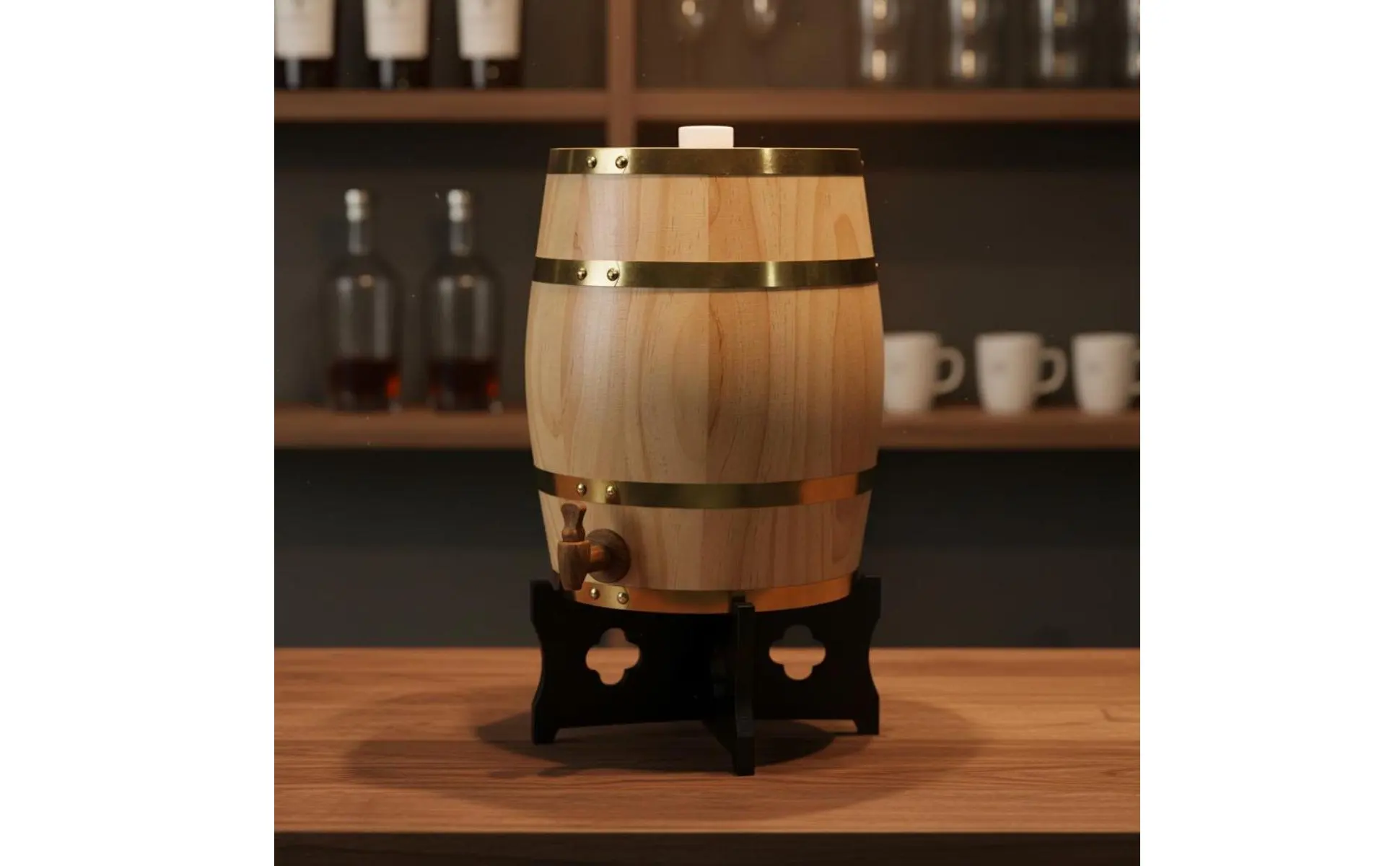 Barril decorativo con soporte, estilo barware tradicional