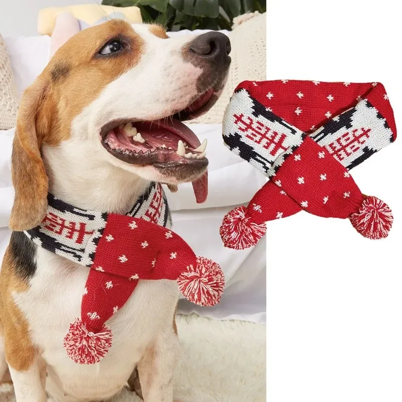 Bufanda navideña de punto para gatos y perros con pompón de reno - imagen 3