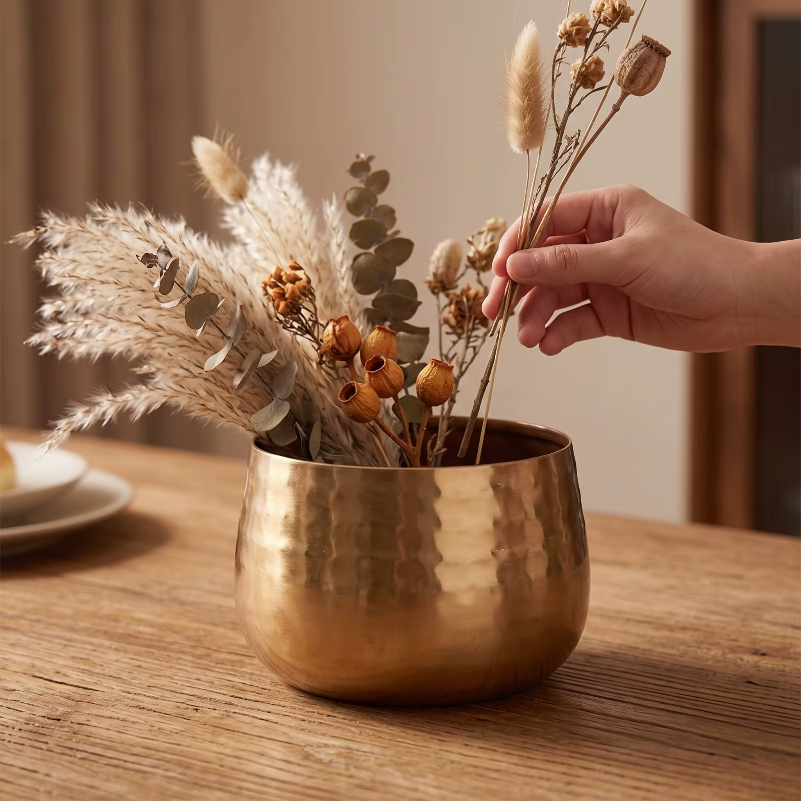 Macetero de Hierro Martillado Redondo con Asas – Decoración Moderna - imagen 2