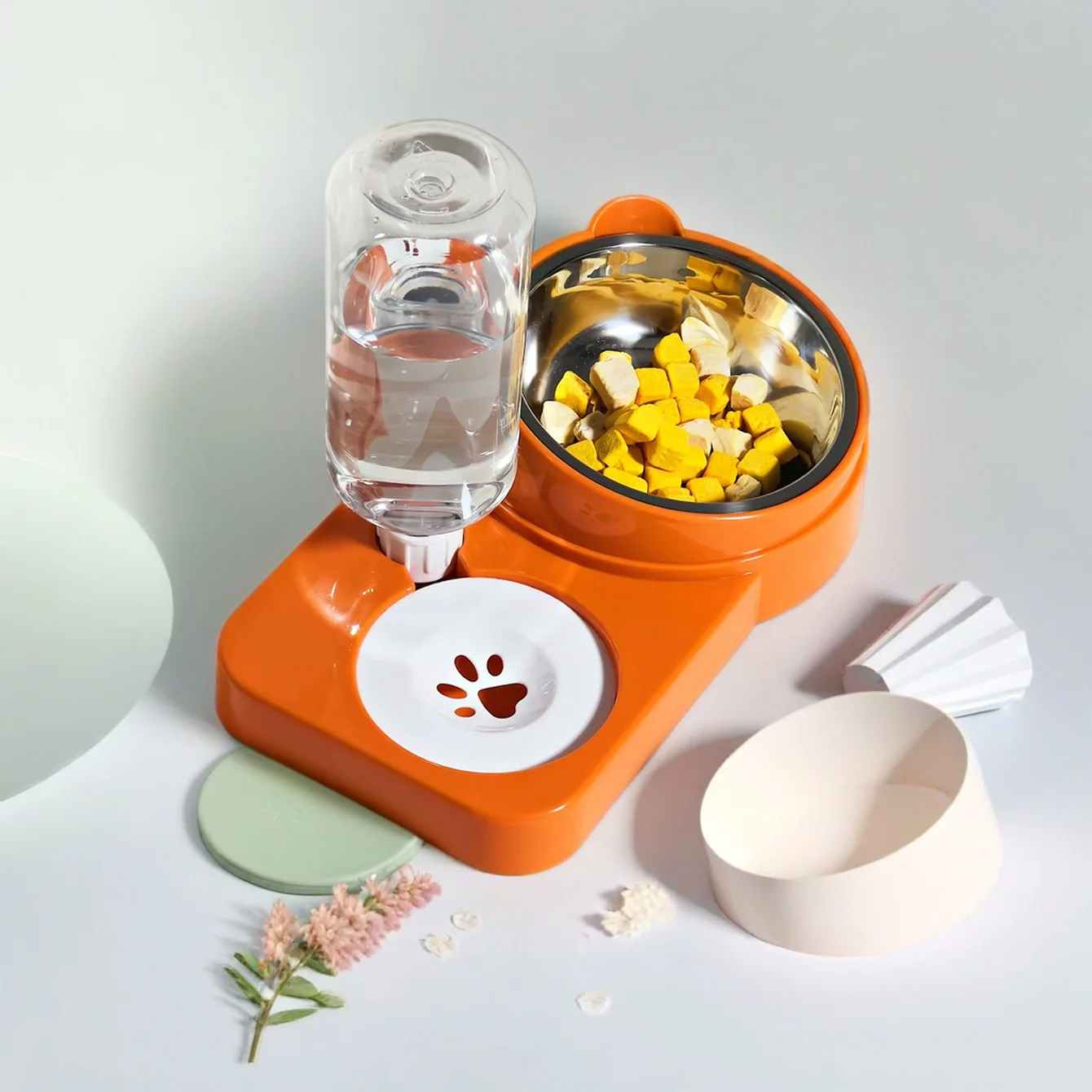 Comedero doble para gatos y perros con base antideslizante desmontable