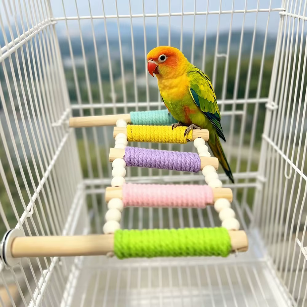 Juguete interactivo de madera con escalera y puente para loros - imagen 2