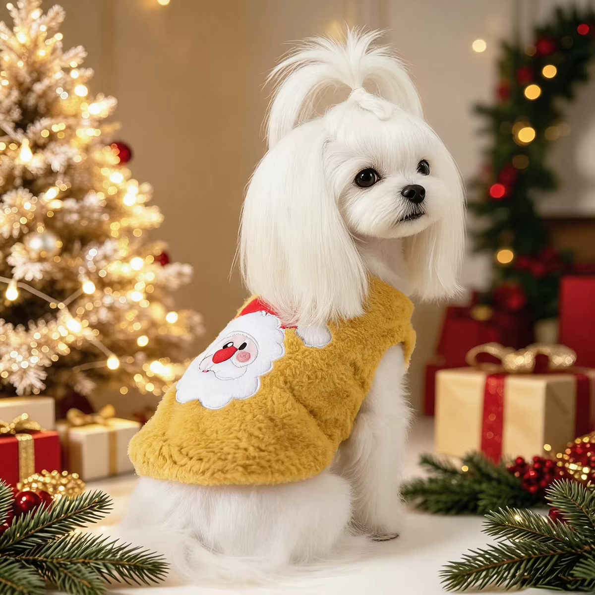 Chaleco navideño de felpa sin mangas para gatos y perros pequeños - imagen 3