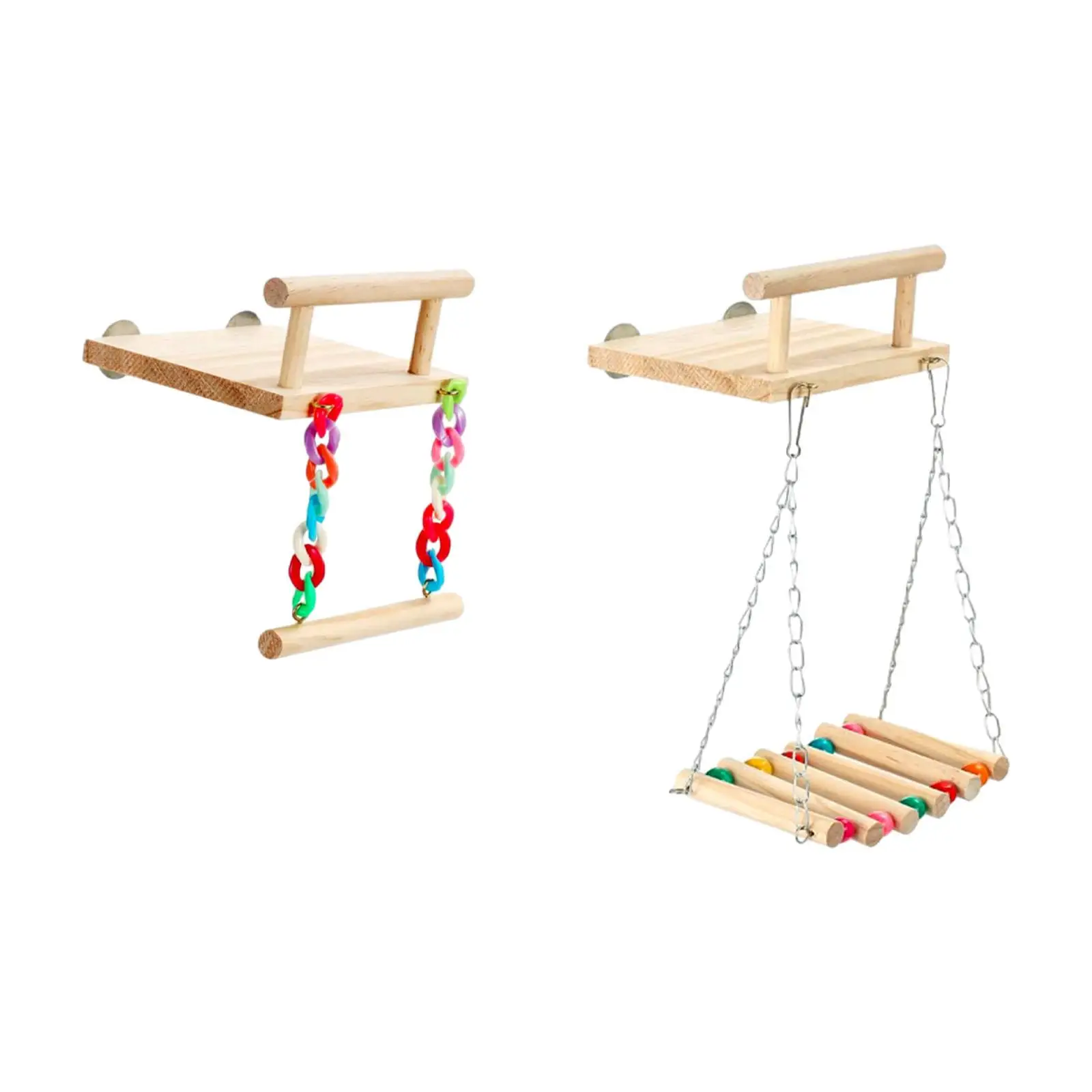 Juguete de madera para loro con plataforma de descanso