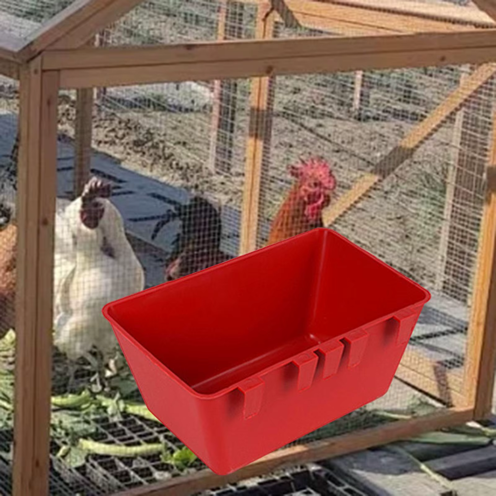 Vista frontal del comedero colgante con capacidad para aves