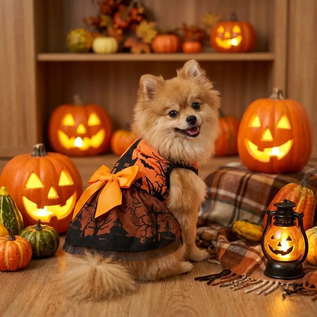 Perro listo para pedir dulces en Halloween