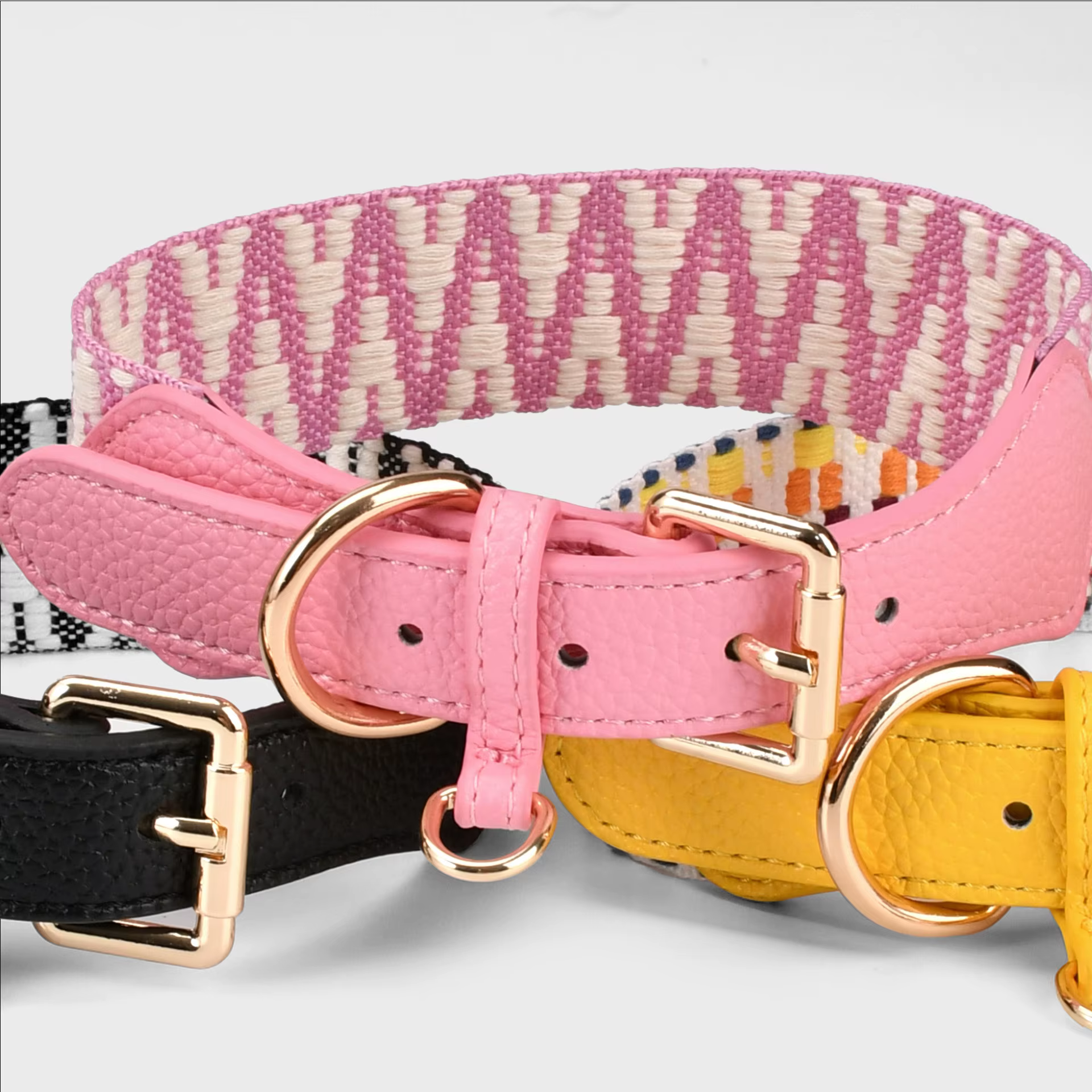 Collar y correa para perro de tela jacquard con ribete de cuero - imagen 3